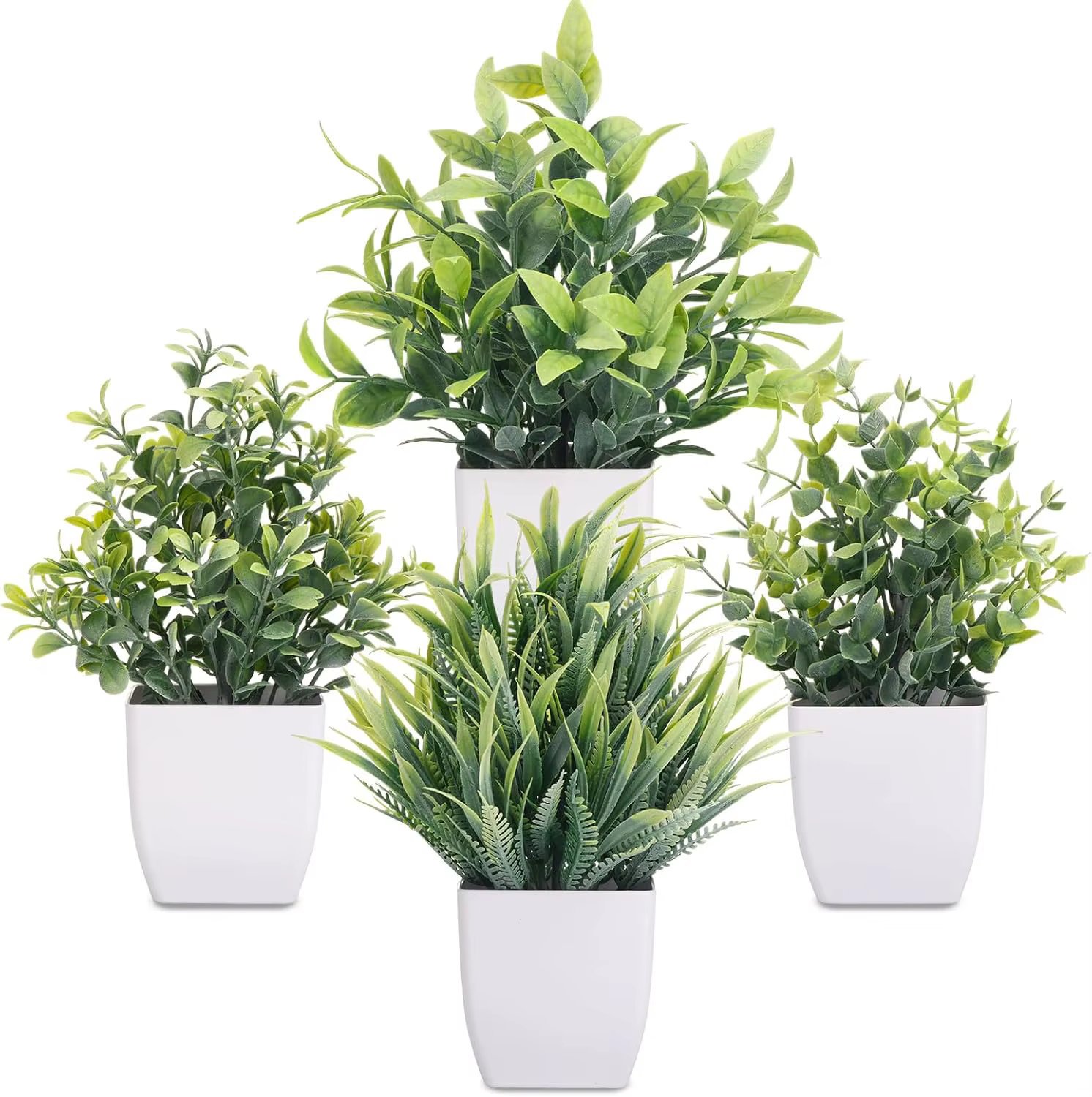 Plantes artificielles, lot de 4, petites plantes vertes artificielles, mini plantes en pot blanc, ac