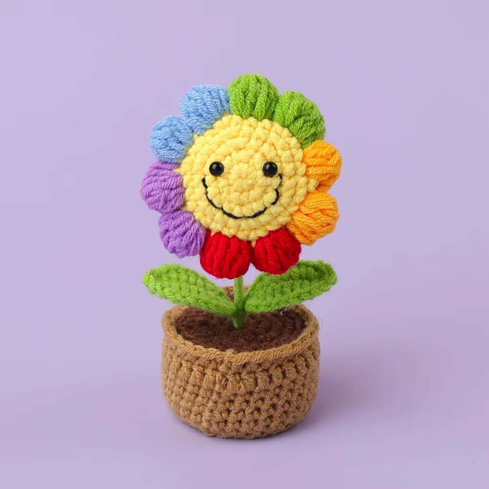 Crochet tournesols en Pot mignon tricot Pot de fleur Pot de fleur tissé à la main plante voiture Tab