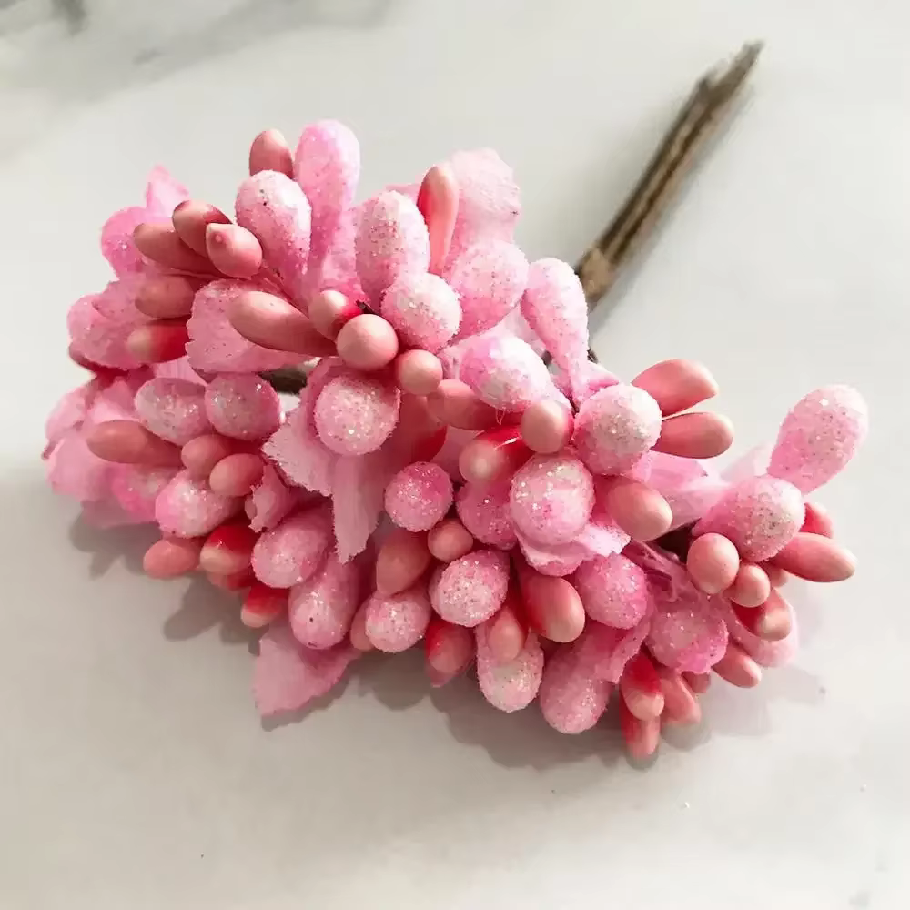 6/8/10/12/24/200 pièces rose hybride fleur cerise étamine baies Bundle bricolage gâteau noël mariage