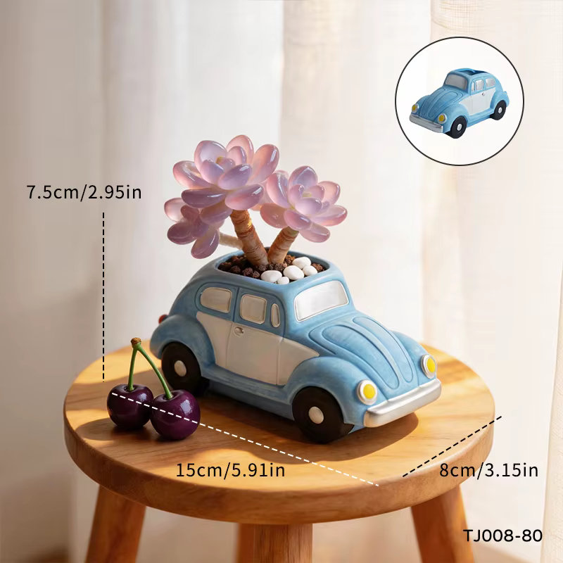 Pot de fleurs en céramique rétro en forme de voiture Beetle, élégant récipient pour plantes succulen