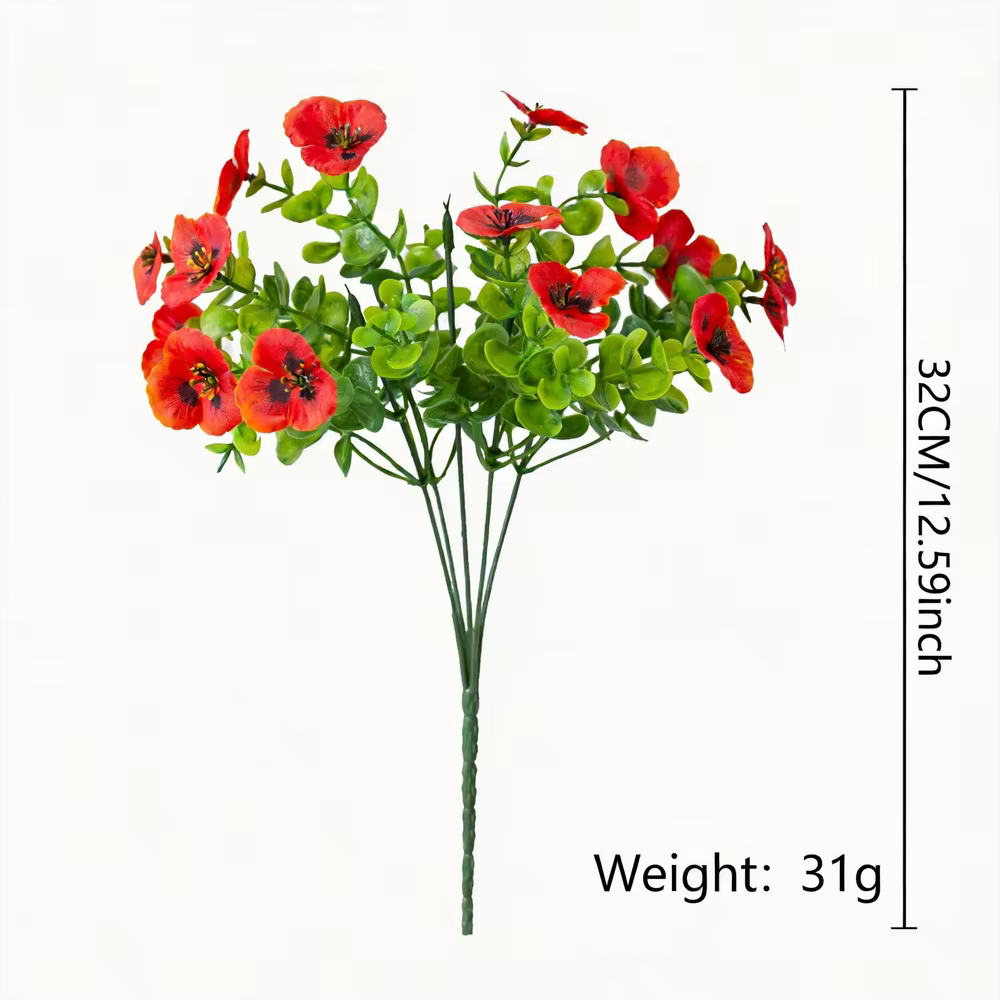 Fleurs en plastique pour décoration de jardin extérieur, fausses fleurs d'eucalyptus artificielles, 