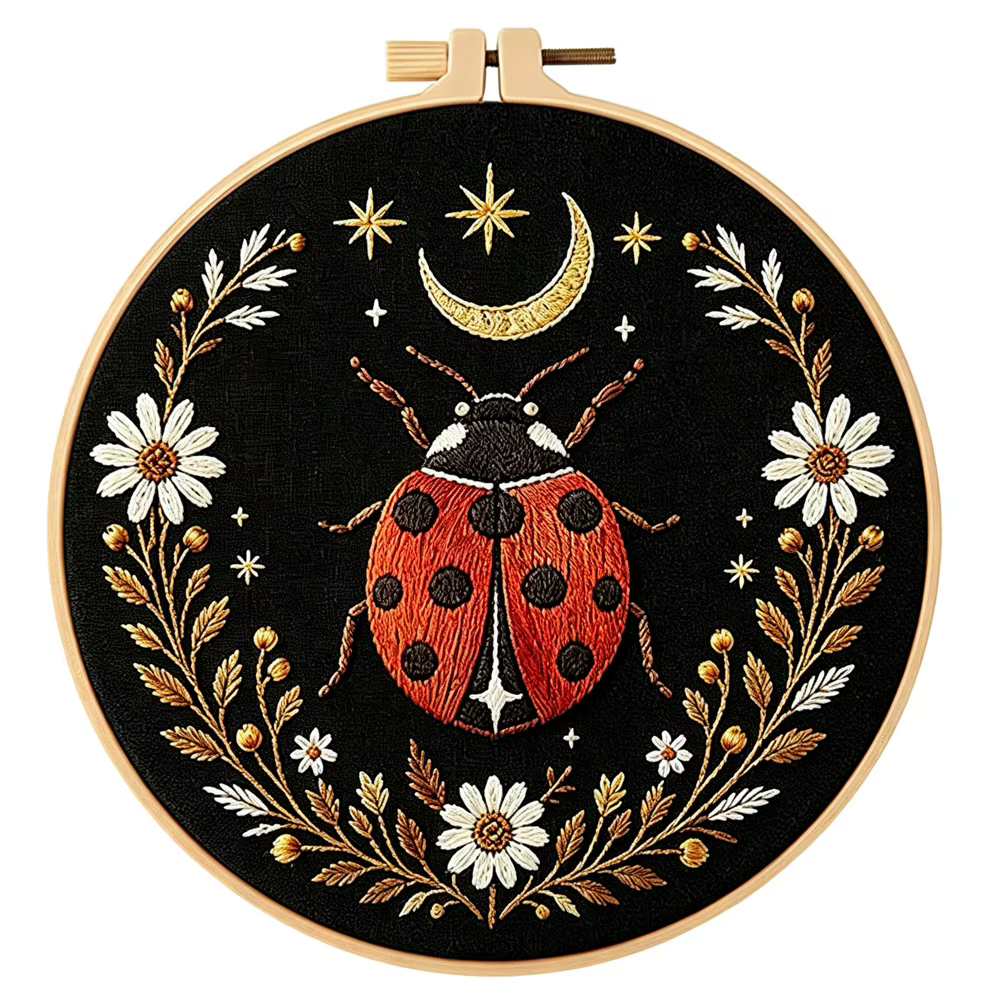 Kit de broderie Libellule, Papillon, Abeille, Insecte avec fleurs, avec instructions en français, fi