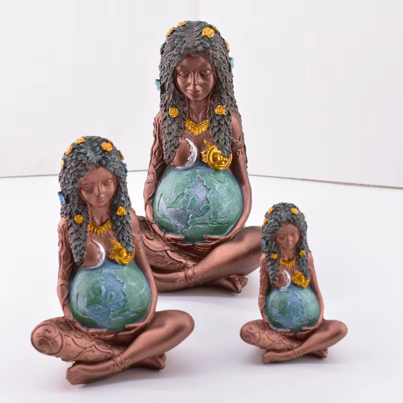 Gaia-Figurine de la Terre Mère Enceinte, Annie Assis, Pose de Yoga, Résine Naturelle, Sculpture Déco