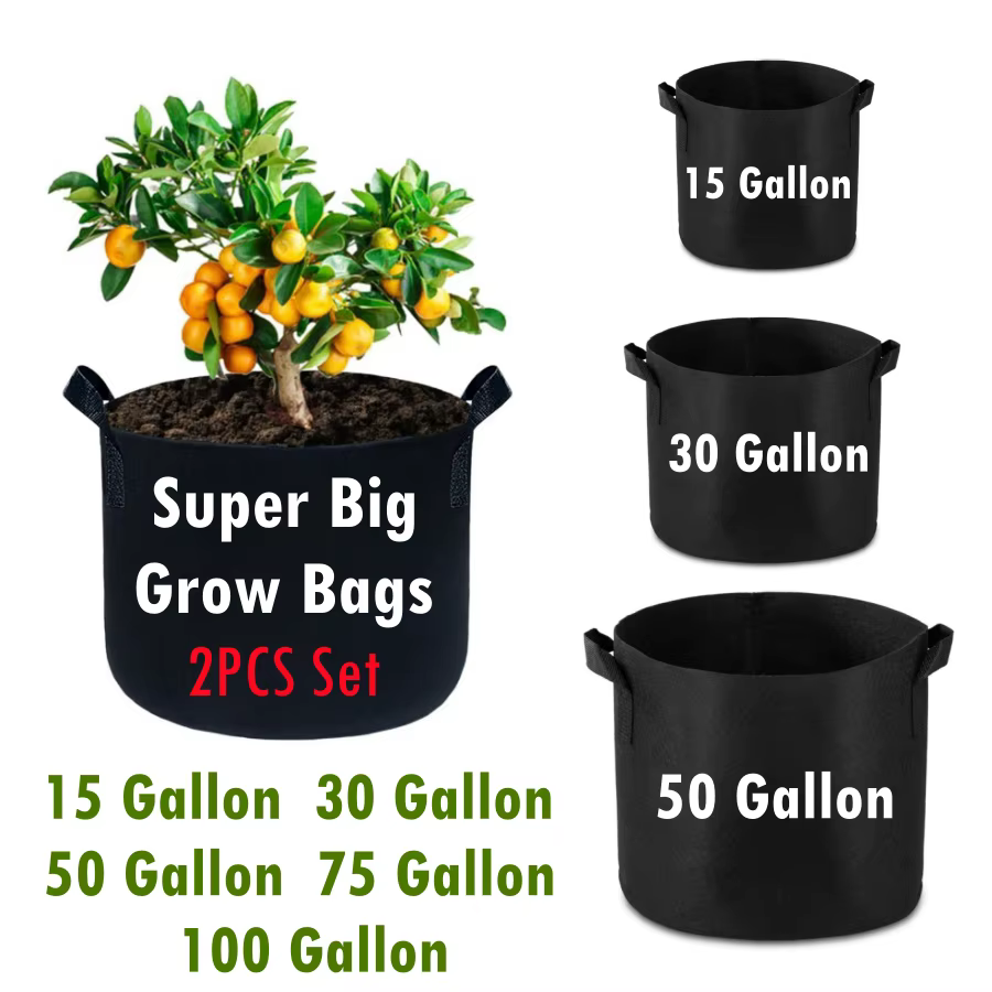 Grands sacs de culture de plantes non tissées, 15 à 100 Gallons, 2 pièces, avec poignées, Pots de pl