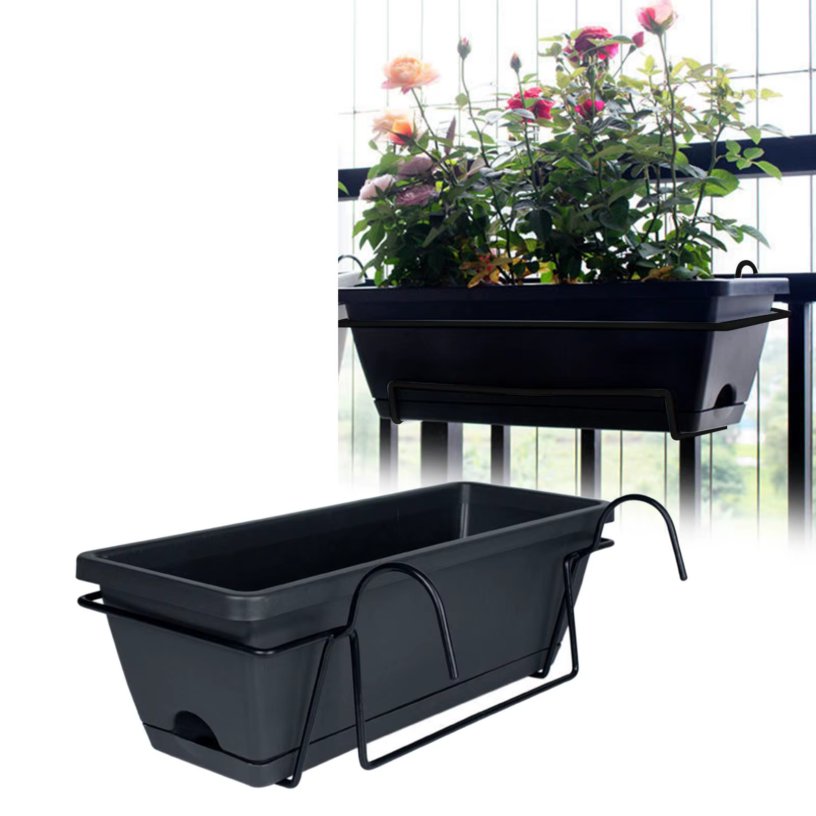 Jardinière de garde-corps de balcon, panier de plantes, jardinière de clôture avec support et platea