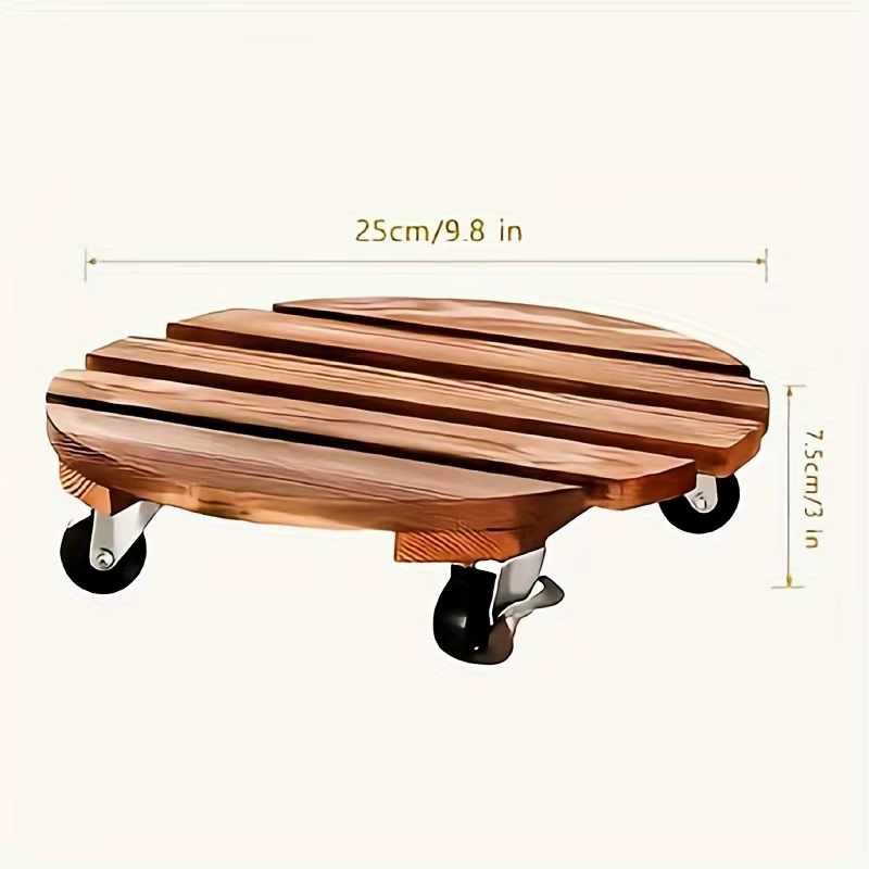 Support de pot de fleurs mobile avec roulettes lisses, support de plante rond, base en bois robuste 