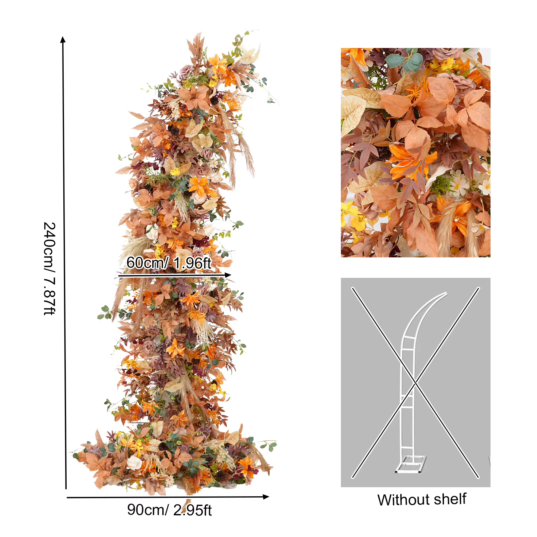 A8988 automne Orange Pampas herbe tissu Base Arrangement floral mariage toile de fond corne arc déco