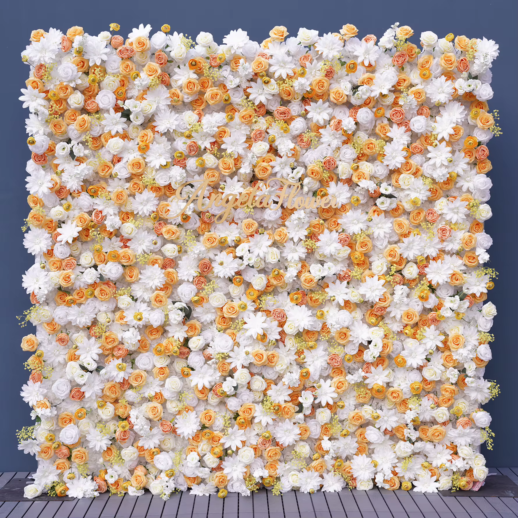 Rideau mural de fleurs artificielles Angela Flower A9077 Jaune Blanc 5D, déroulable, pour extérieur,