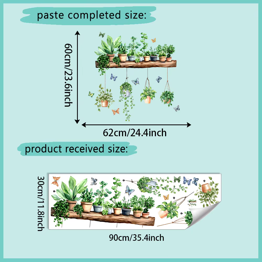 Autocollants muraux 3D de plantes vertes en pot, décoration murale botanique tropicale succulente po