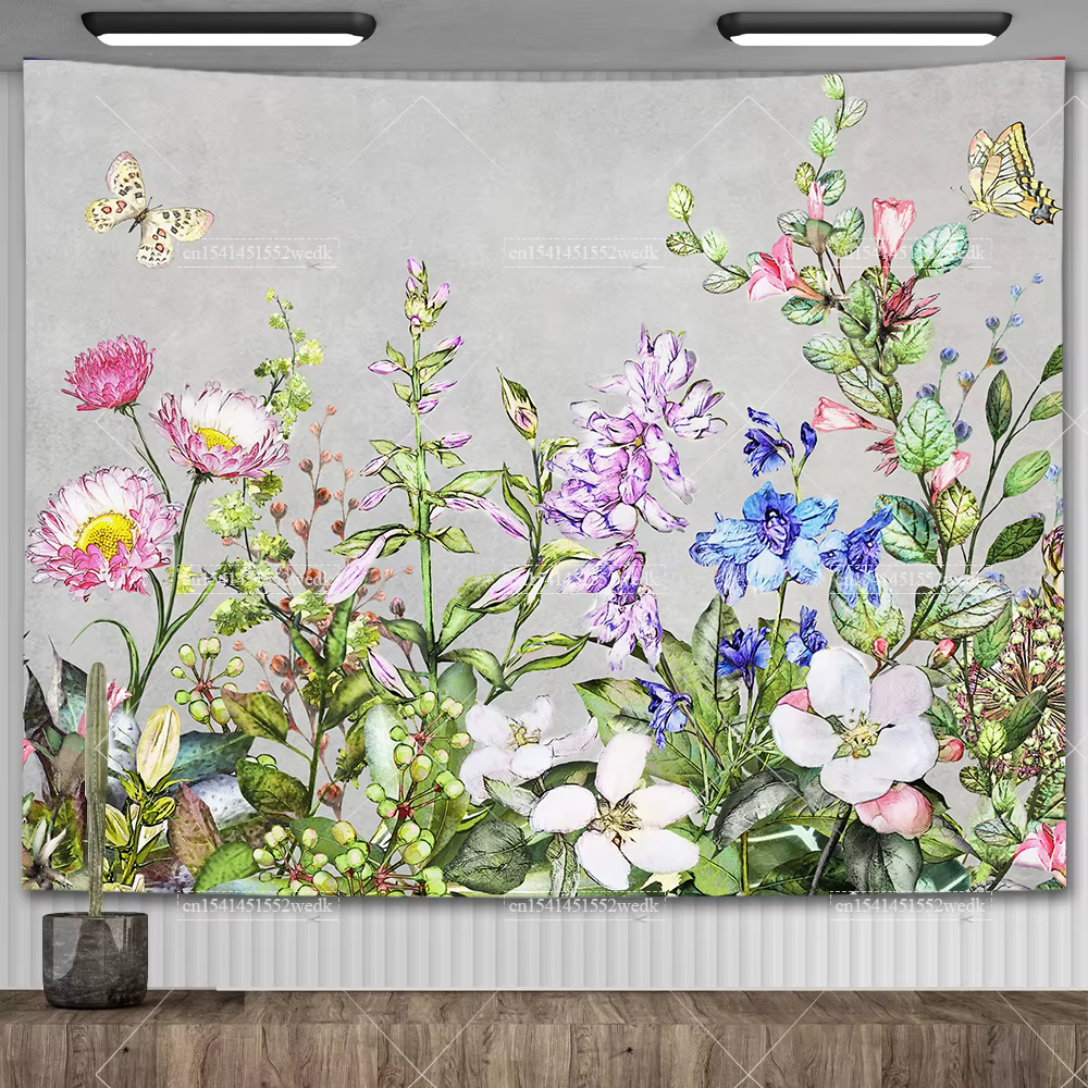 Tapisserie murale de plantes botArabes, herbes sauvages et fleurs, décoration de chambre esthétique,