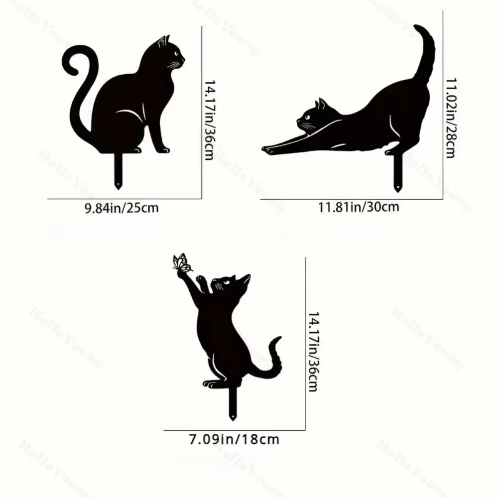 Tiki - Piquets de jardin de famille de chat inspirés décoratifs - Charmant statues extérieures de si