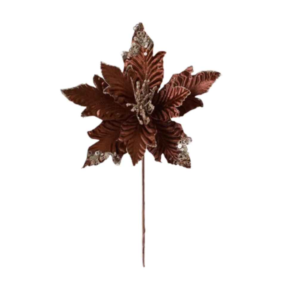 Poinsettia de noël à paillettes, 25cm, grande fleur artificielle floquée, paillettes réalistes, orne