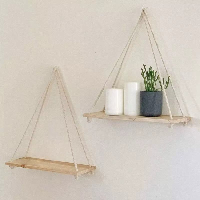 Balançoire en bois suspendue en corde de chanvre, étagère murale flottante montée pour la maison, sa