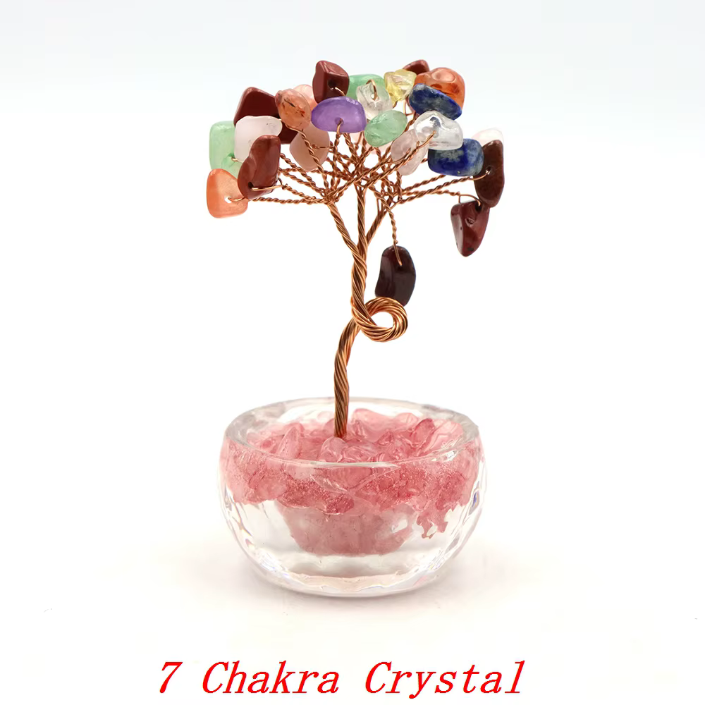 Arbres d'argent en cristal de 75mm, pierres naturelles, Citrine, améthyste, Quartz, gemme de guériso