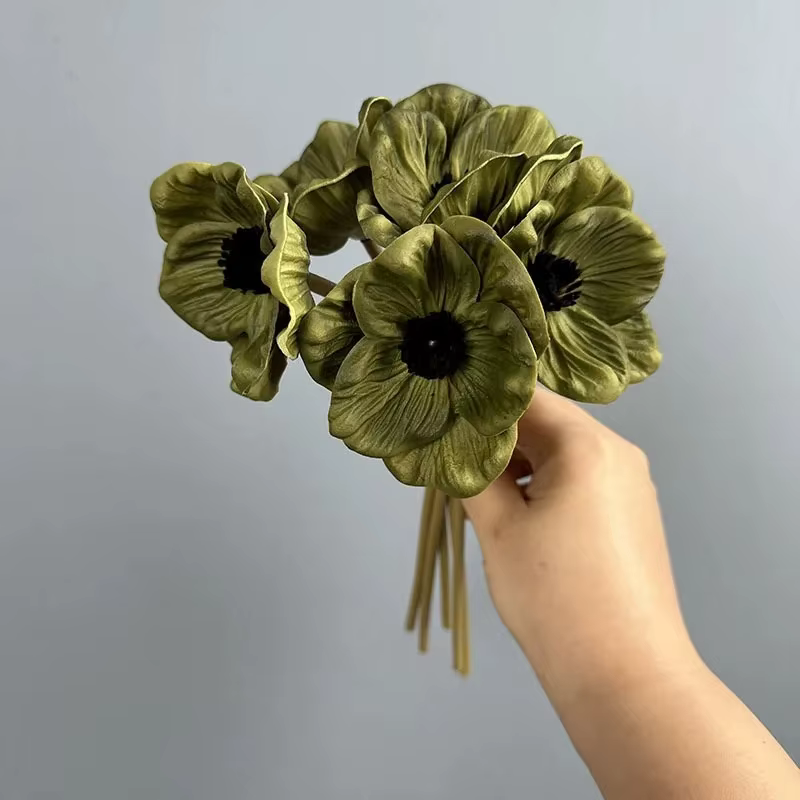 Bouquet de 5 fausses fleurs de coquelicots blancs en PU, décoration de restaurant, simulation de coq