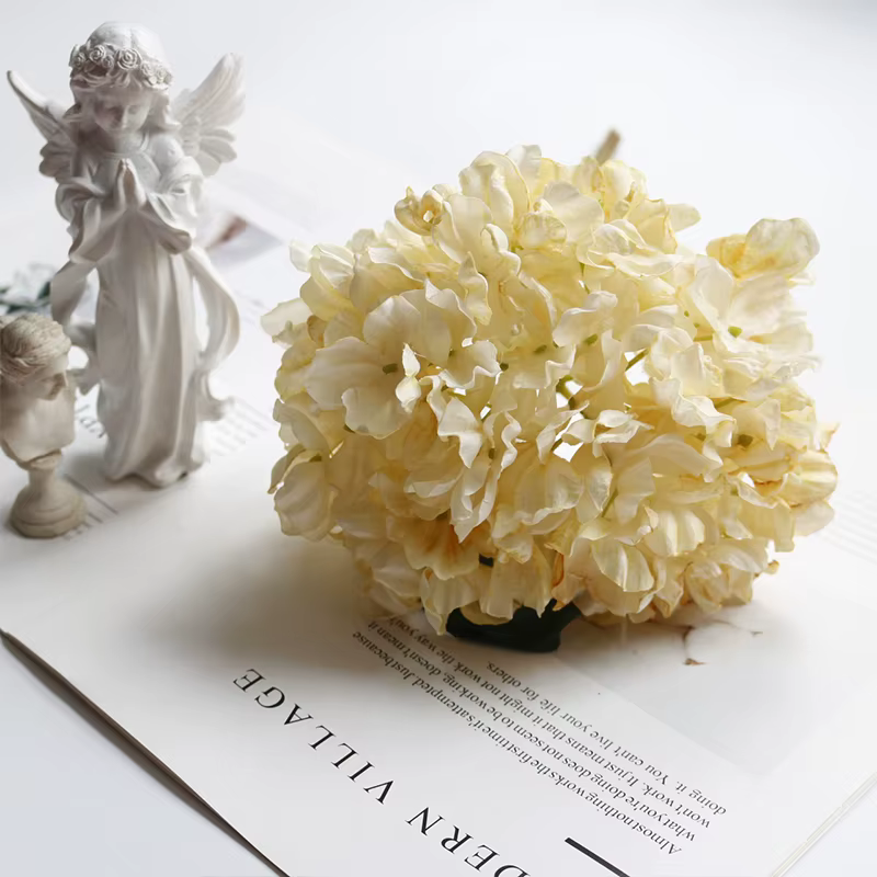 Hortensia Artificiel Vintage à Bord Brûlé, Bouquet de Fleurs de Haute Qualité, Décoration de ixde Ma