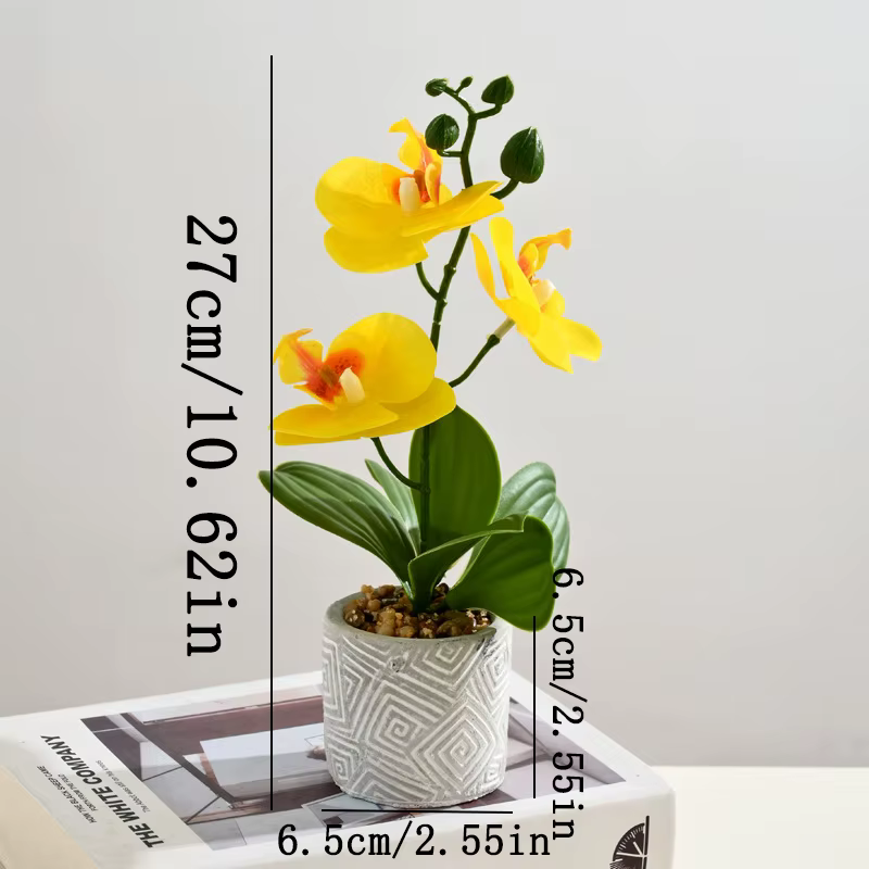 Créatif 3 fleurs et 3 feuilles Phalaenopsis bonsaï Simulation fleur Simulation Pot artificiel décora