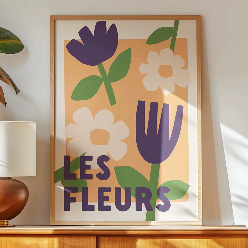 Affiches et imprimés de plantes abstraites, marché aux fleurs, roses, marguerites, peinture sur toil