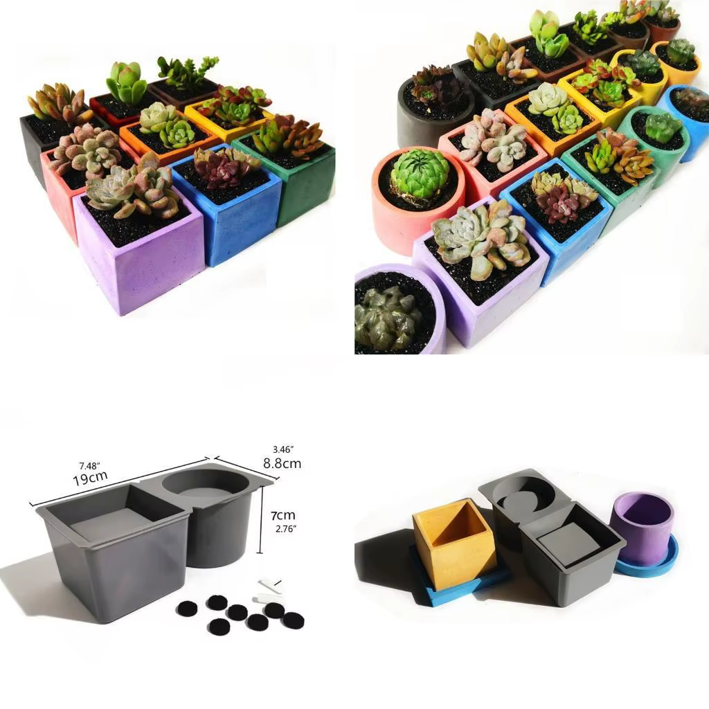 A52E Moule pot fleur en béton sqaure résine ronde plantes succulentes pot silicones moules