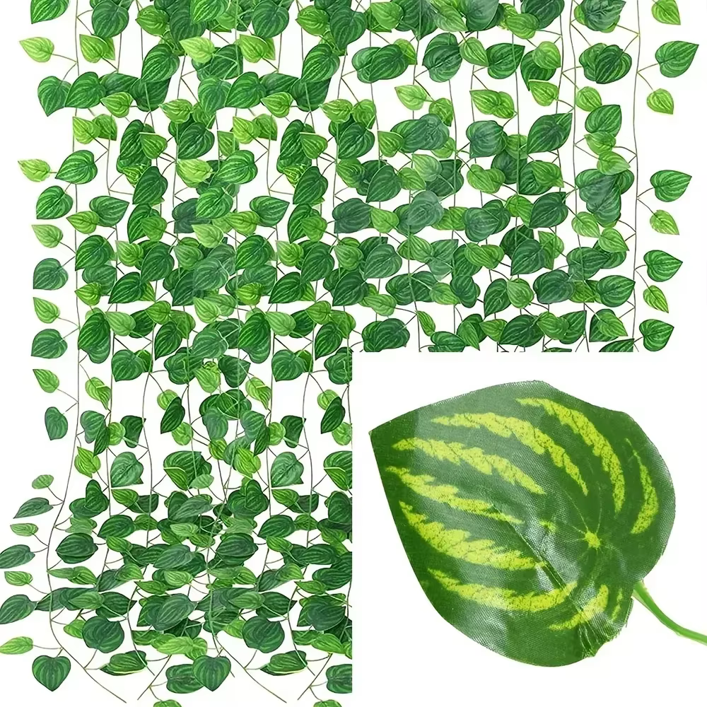 Guirlande de feuilles de lierre vert artificielles 12/2M, vigne murale suspendue en soie, décoration