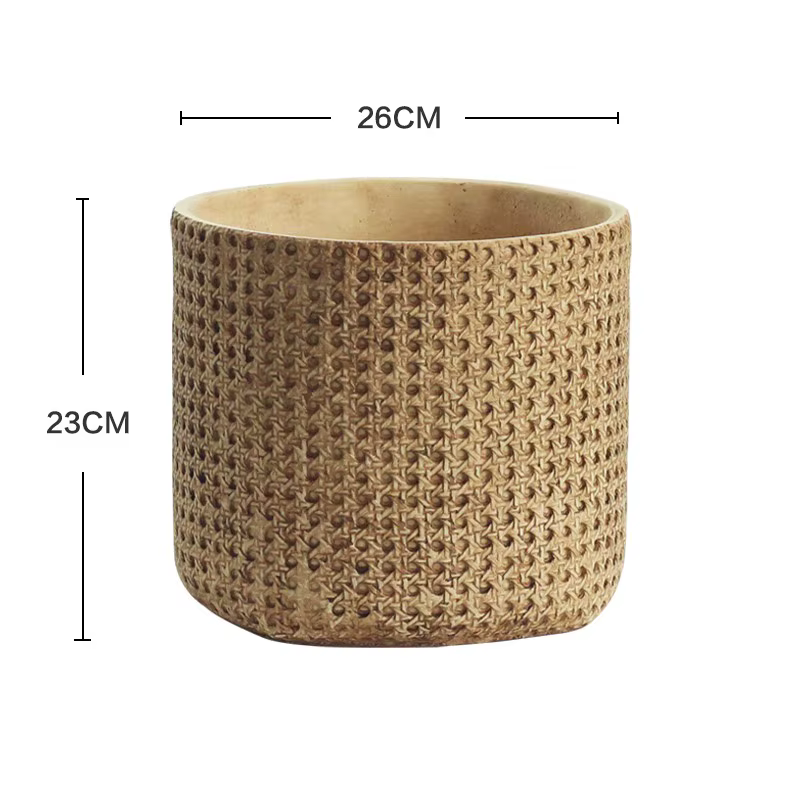 Grand Pot de fleur d'intérieur en Faux ciment tissé, jardinière en rotin et céramique pour plantes e