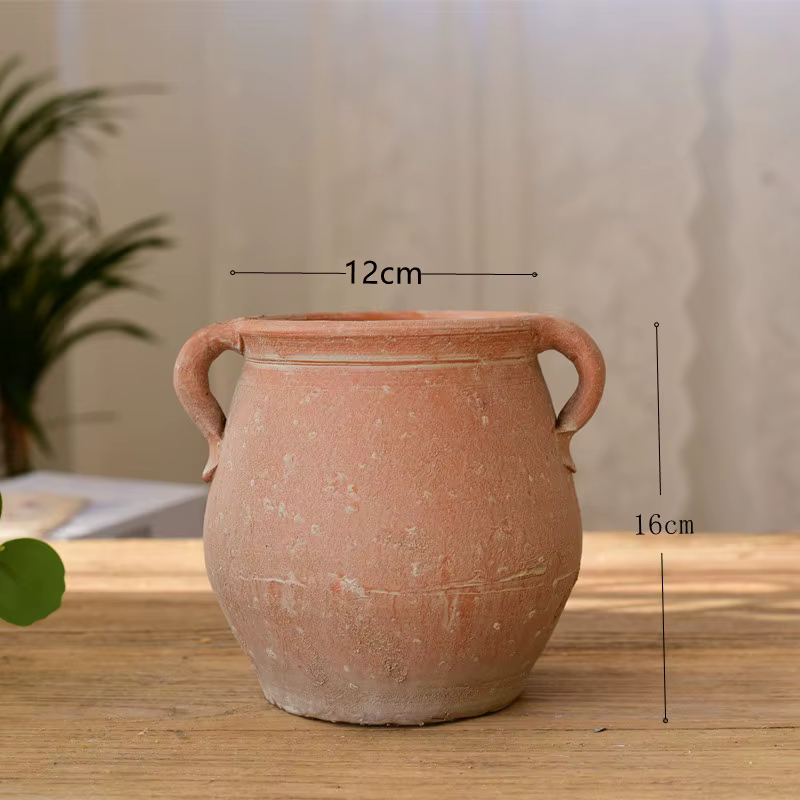 Pot en argile rétro, grand diamètre, vase à fleurs en céramique poreux, pots de plantes, pot en argi