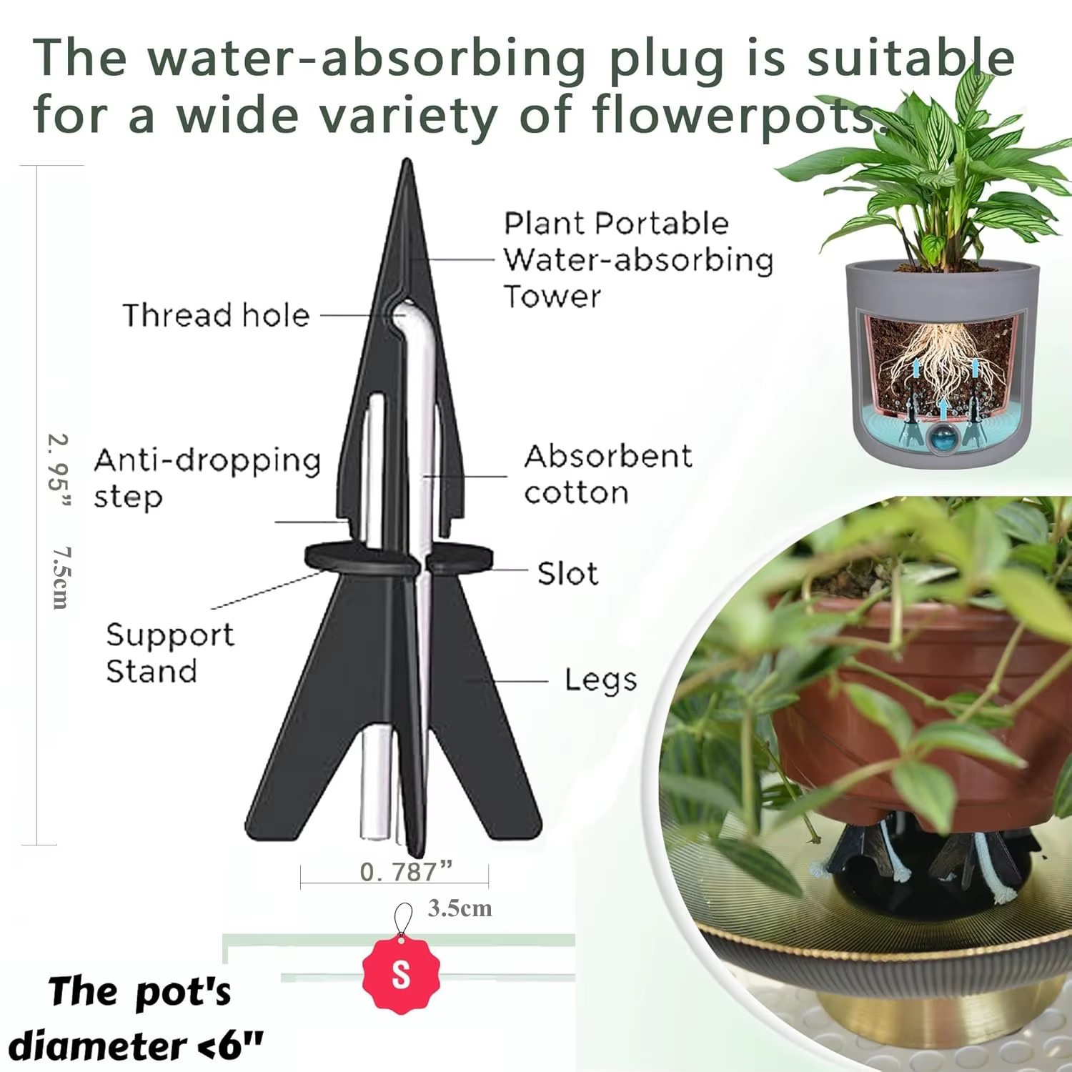 Paquet de 4 pointes auto-arrosage brevetées – Système d'arrosage pour plantes d'intérieur, convient 
