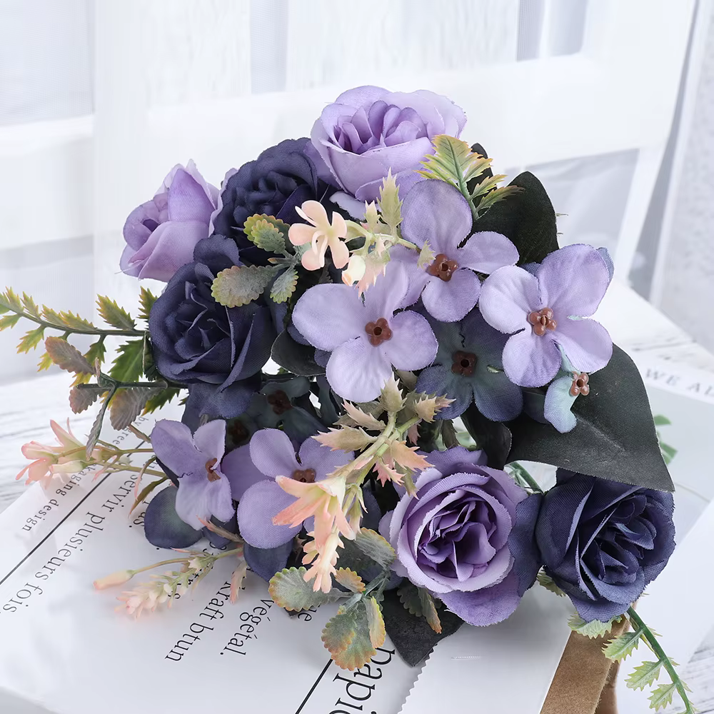 Beaux Roses artificielles hortensia en soie, Bouquet de mariage pour mariée, fête à domicile, fleurs