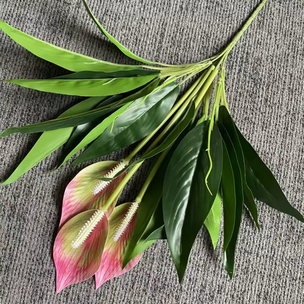 Plantes vertes artificielles en plastique au toucher réaliste, branche d'arbre, fausses feuilles d'a