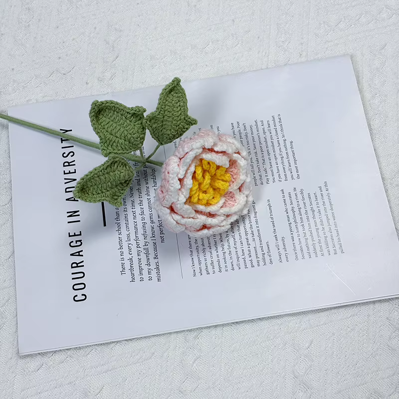 Fleur de pivoine au crochet, bouquet de fleurs créatif fait main, fleur de pivoine tricotée, fleur a