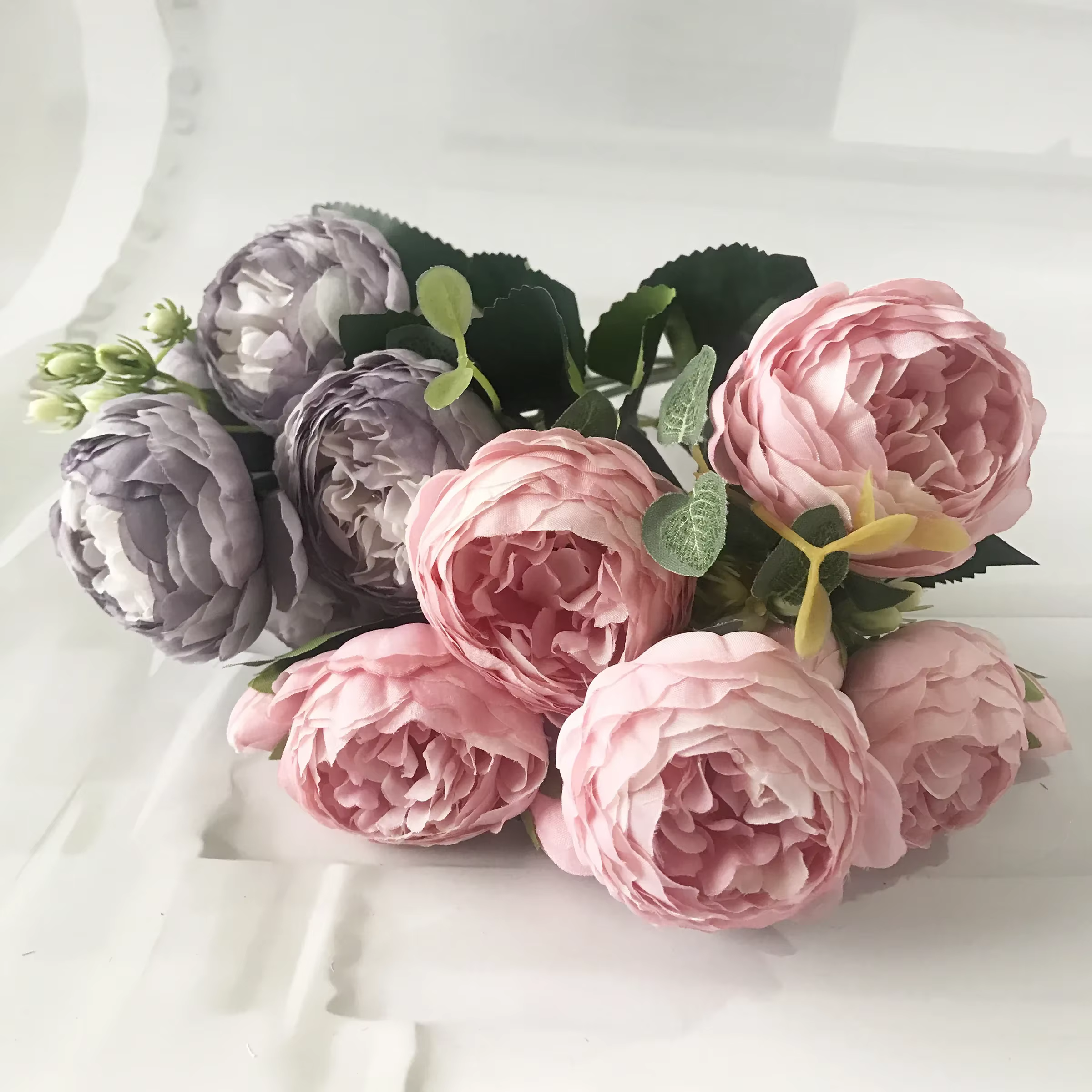 Bouquet de fleurs artificielles pivoine en soie Rose 30cm, 5 grandes têtes et 4 bourgeons, fausses f