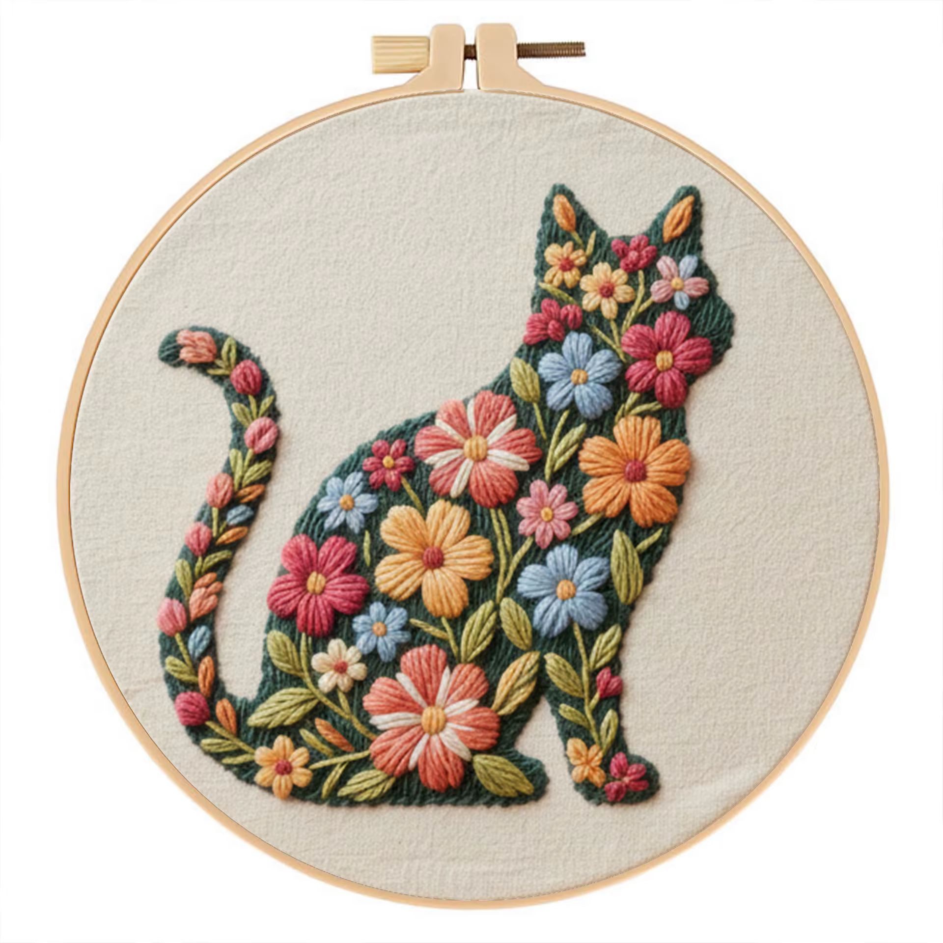 Kits de broderie motif chat fleuri, fournitures de couture à la main et de point de croix, supports,