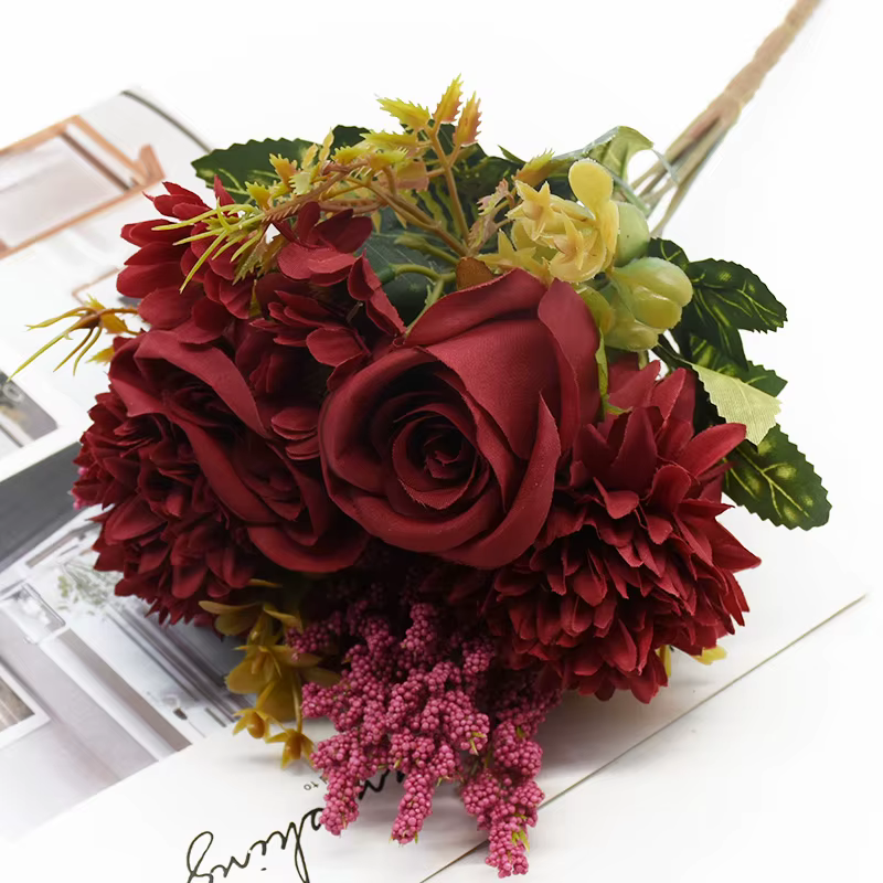 Fleurs artificielles Rose Chrysanthème Combinaison Bouquet Haute Qualité Décor À La Maison Automne D