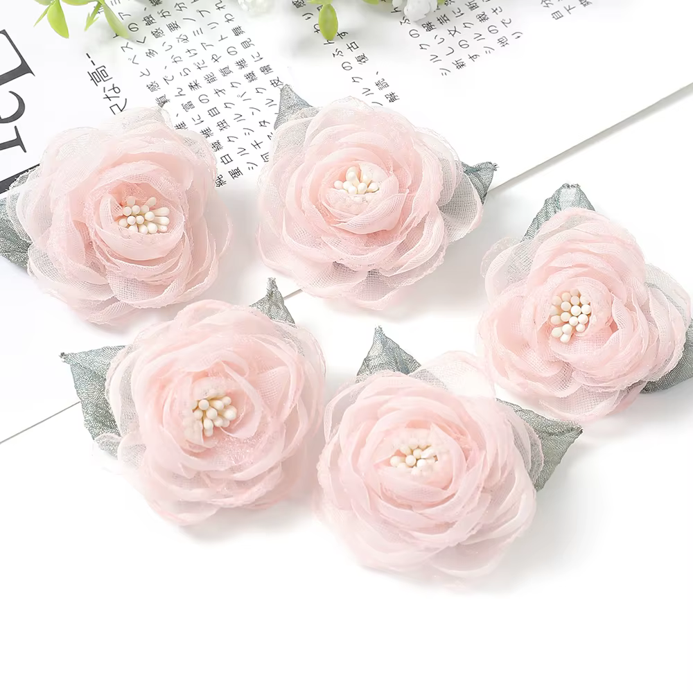 Fleur artificielle en tissu mousseline de soie, 5 pièces, fabrication de vêtements, accessoires pour