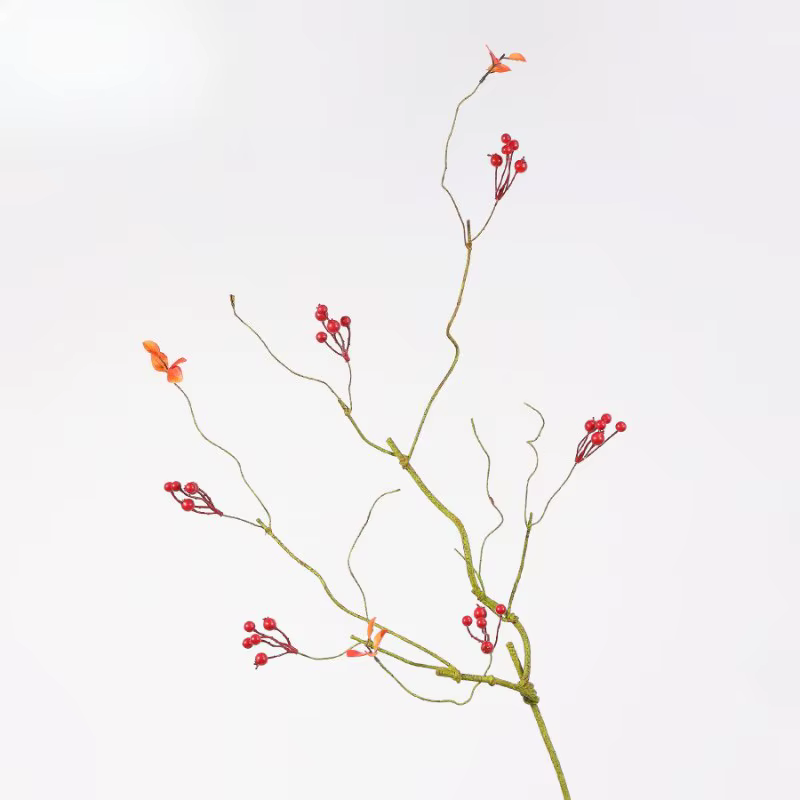 Feuilles d'automne artificielles, Fruits de rose d'hiver, plantes vertes en plastique, Simulation fl