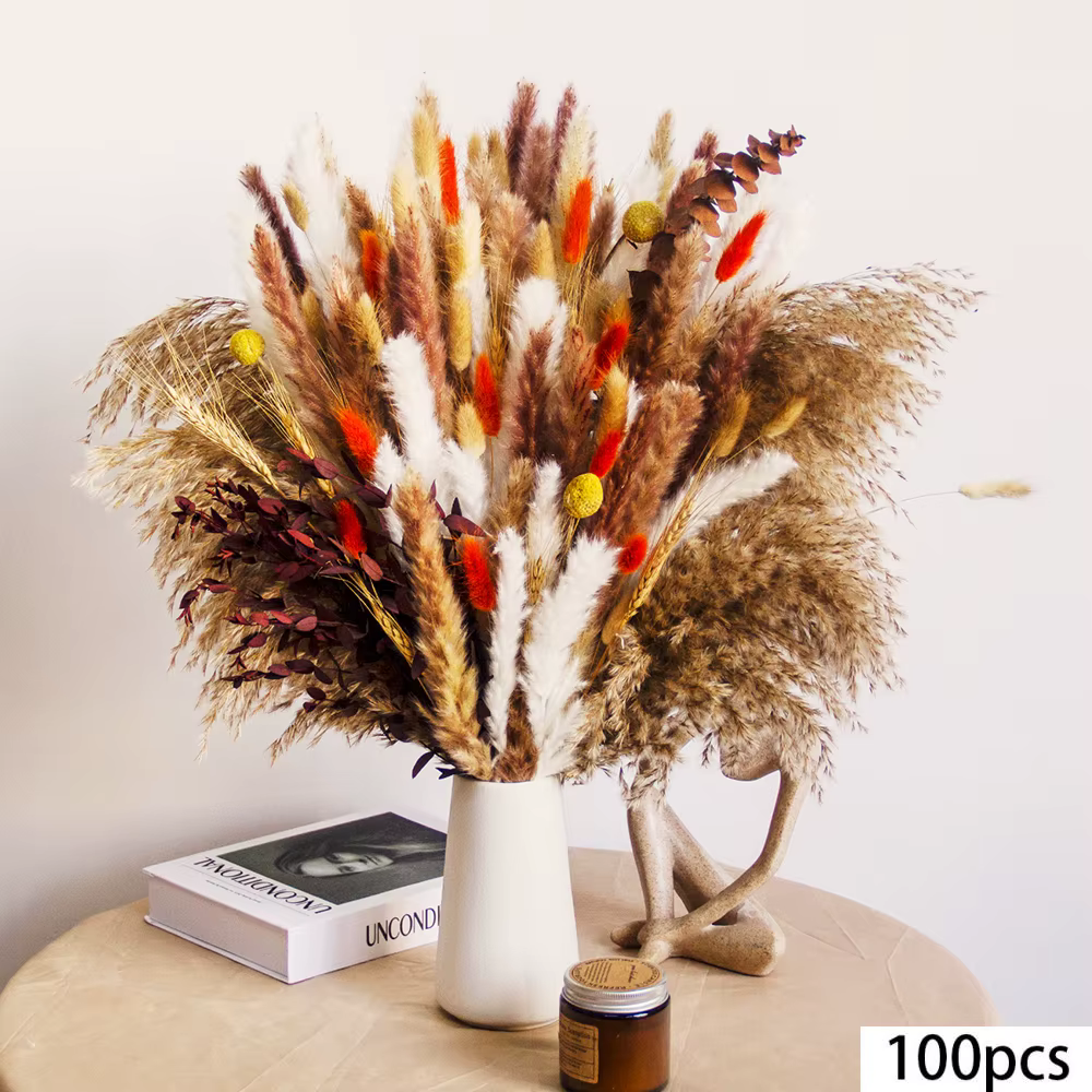 Bouquets de Pampas Moelleux, Herbe de Queue de Lapin, Fleurs Séchées pour Décoration de Table de Mar