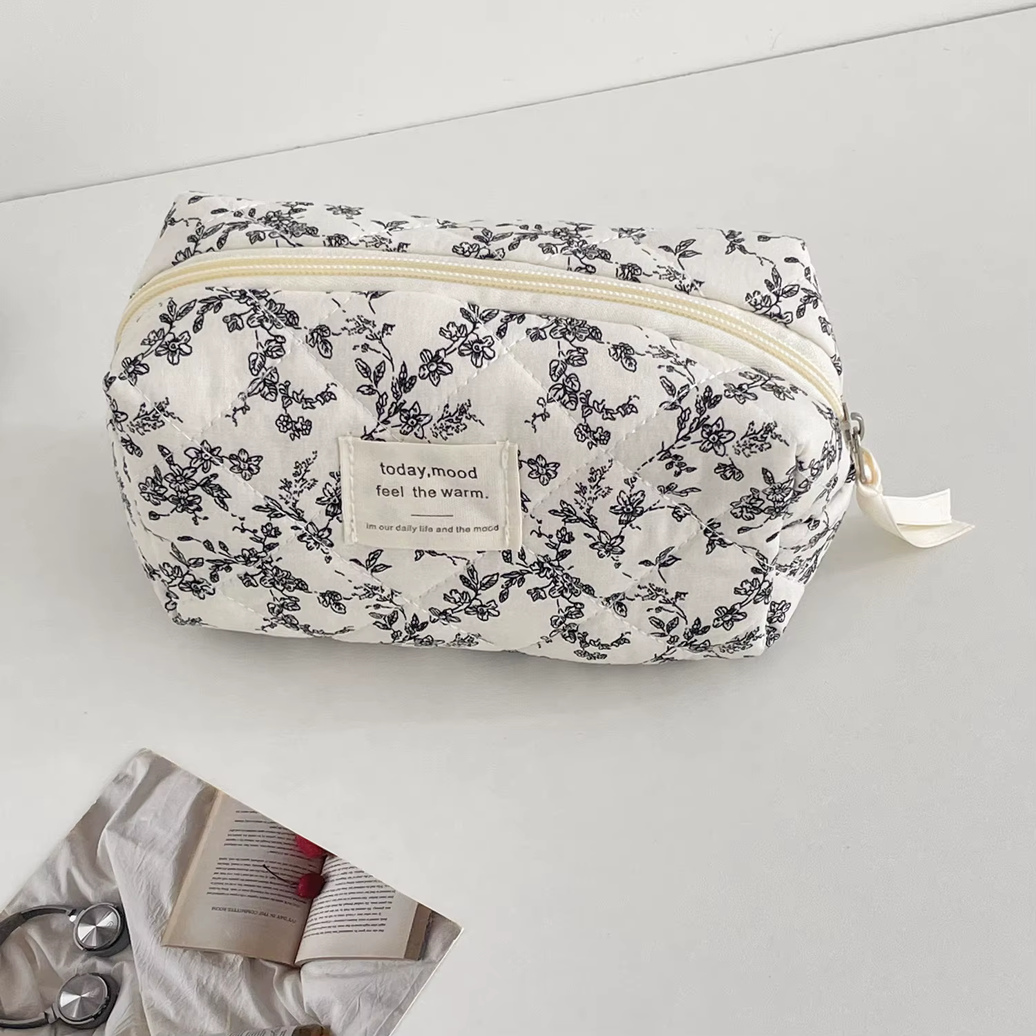 Sacs de courtepointe à fleurs noires pour femmes, sac à main de voyage, pochette fourre-tout à ferme
