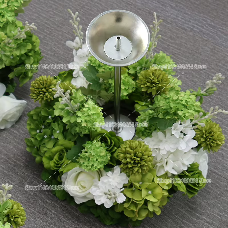 Boule de fleurs artificielle 30cm/50cm, Hortensia vert et Rose blanche, pour allée de mariage, décor