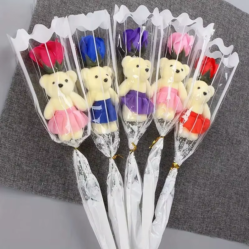 Ensemble de bouquets de savon de fleurs d'ours de roses artificielles, 5 pièces, joli cadeau de fleu