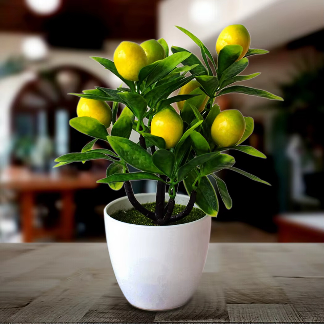 Arbre citron artificiel en pot, fausses fleurs en plastique, plante extérieure, jardin, balcon, déco