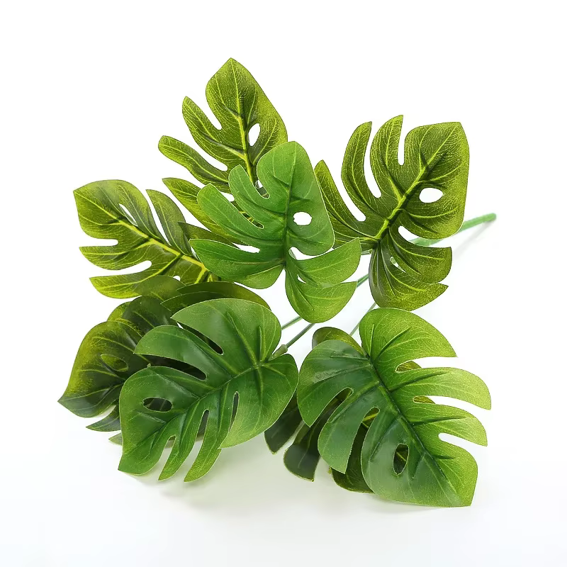 Feuilles de Monstera Artificielles, 9 Têtes, Vert, Rouge, Violet, Fausses Plantes, Décoration de Jar