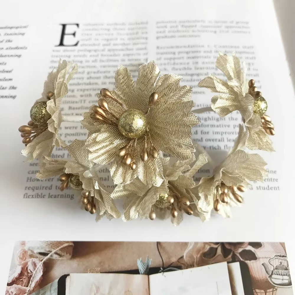 Bouquet de fleurs artificielles en soie, 6 pièces, paillettes dorées et argentées, pour décoration d