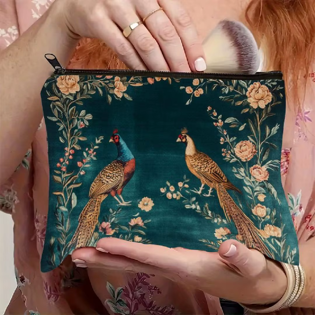 Un sac de maquillage fleur de paon-sac à fermeture éclair multifonctionnel mignon pour femmes, sac d