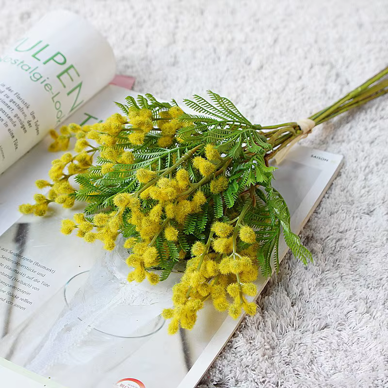 Fausses fleurs Mimosa d'acacia artificielles de 14.96 pouces, pour décoration de maison, Bouquet de 