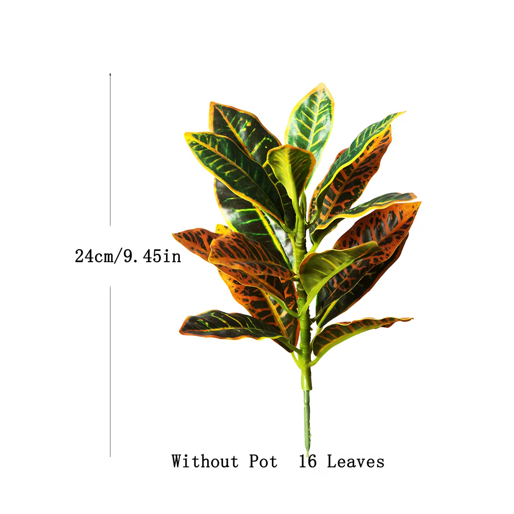 Plantes artificielles de croton de 24-41 cm, branche d'arbre tropicale artificielle, feuilles de chê