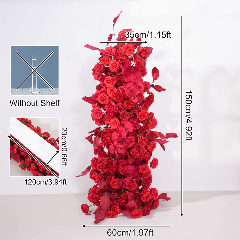 Série rouge Rose fleur rangée décor KT conseil réception de mariage toile de fond Arrangement Floral