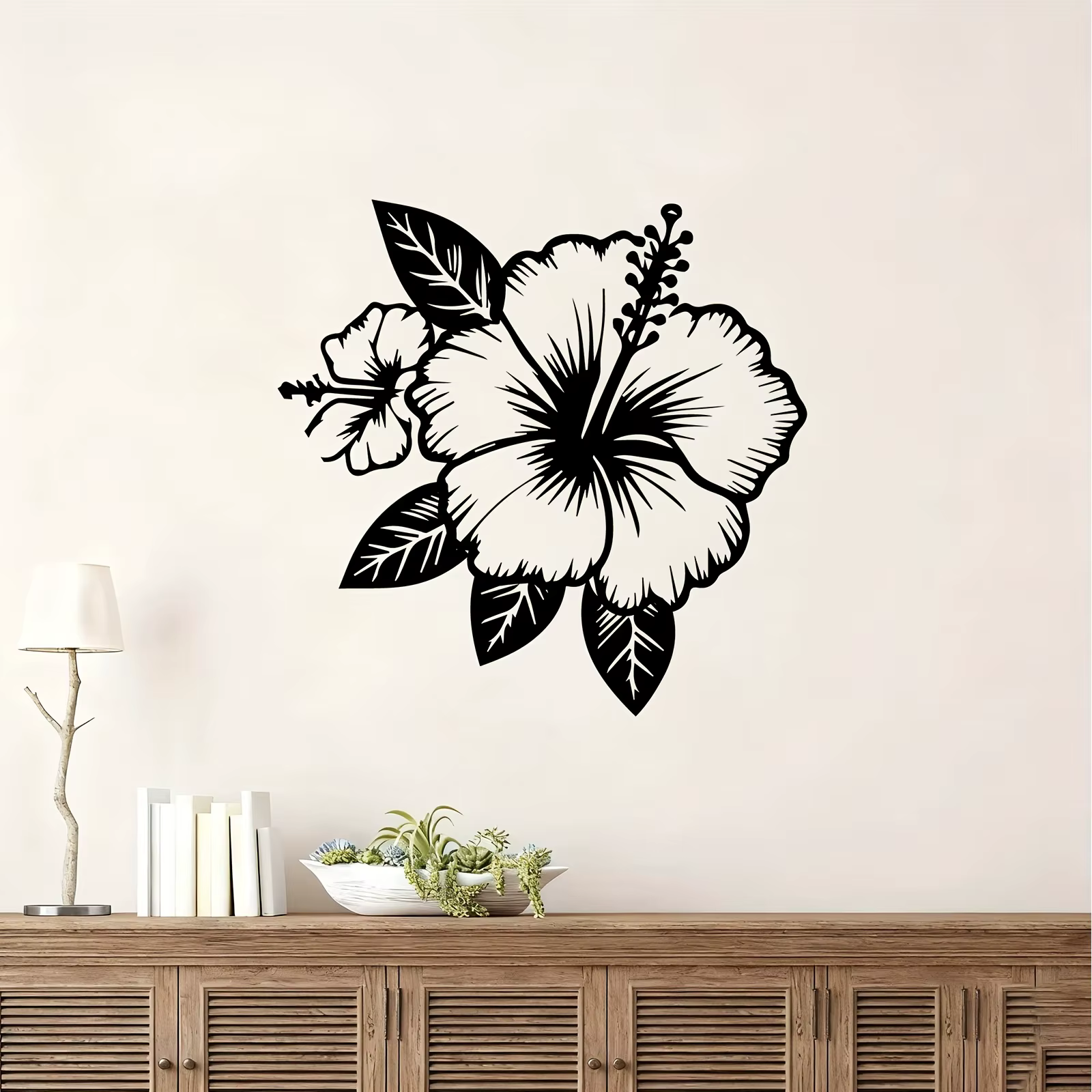 1 pièce d'art mural en métal Hibiscus, sculpture florale en fer pour décoration extérieure ou de sal
