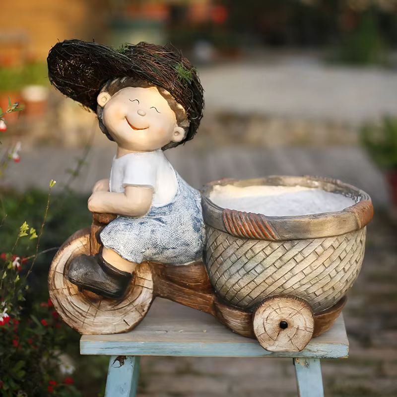 Jardinière de cyclisme pour garçon et fille, Pot de fleur créatif en résine pour Villa, Sculpture de