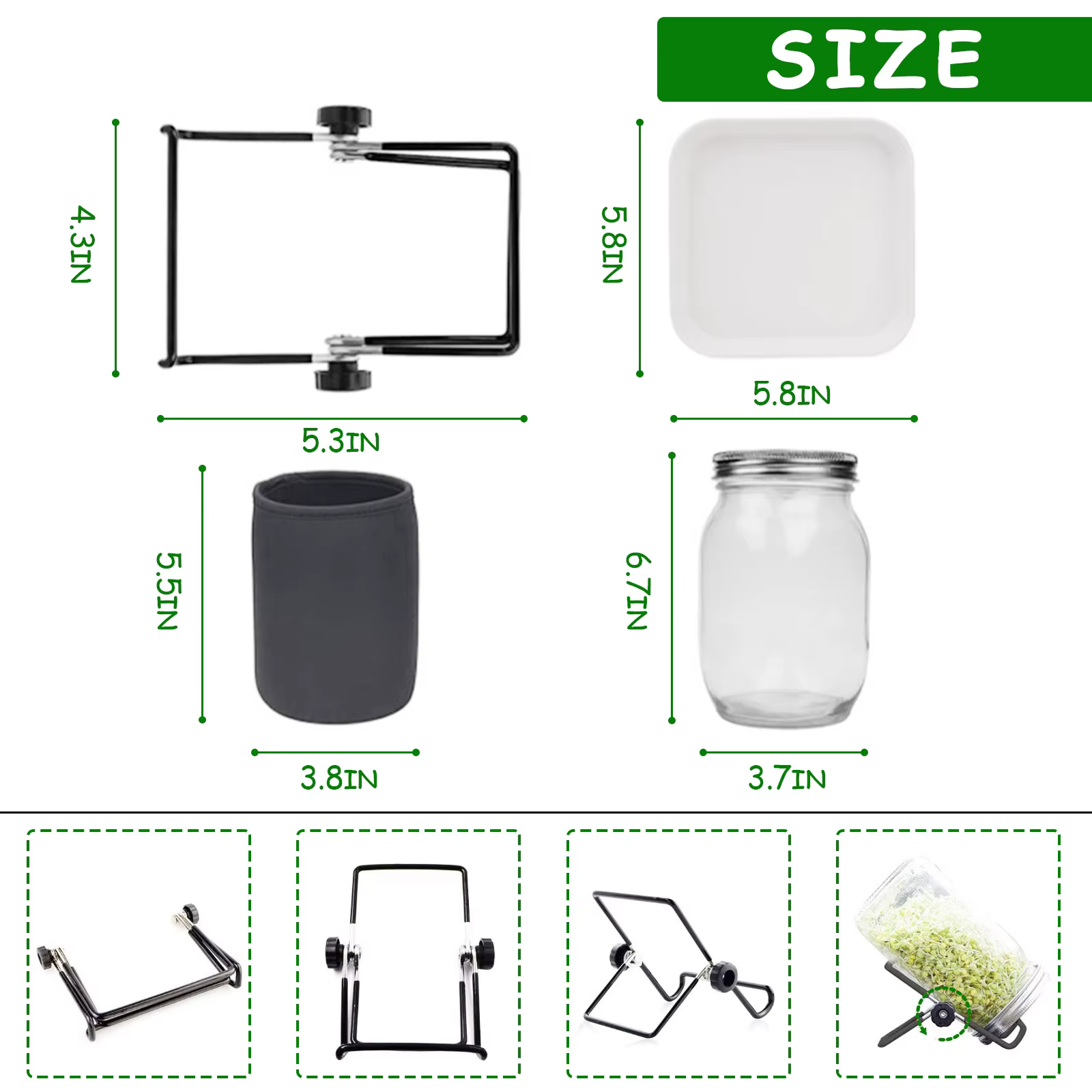 Kit de pot de germination de graines, Kit de culture de germes de haricots en verre Durable avec cou