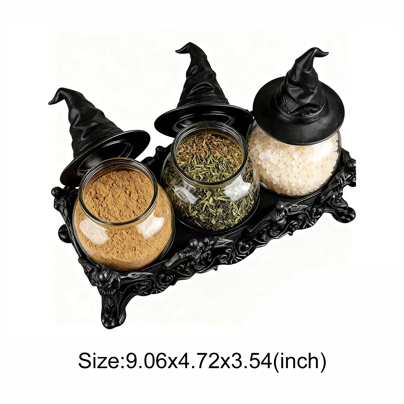 Ensemble de 3 pots à épices gothiques d'apothicaire avec couvercles en forme de chapeau de sorcière,